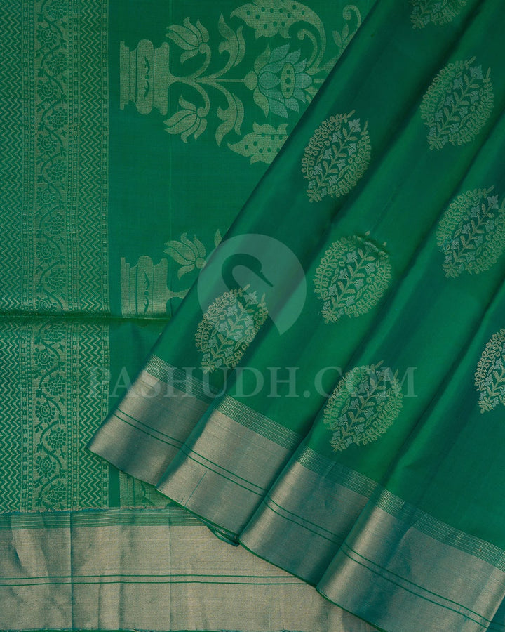 Emerald Green Banarasi Patterned Soft Silk Saree-AC140