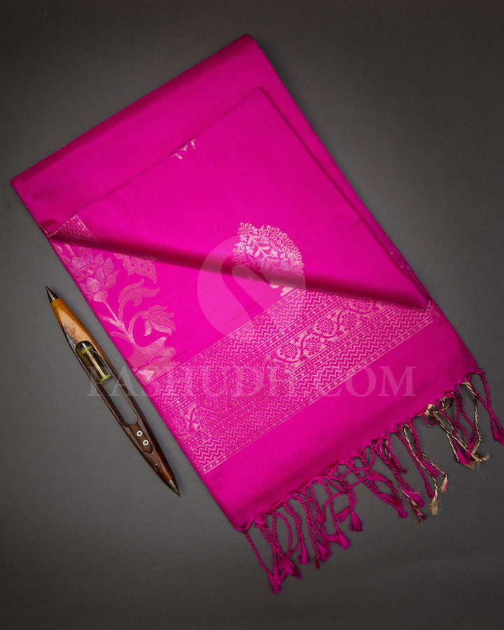 Rani Pink Banarasi Patterned Soft Silk Saree-AC139