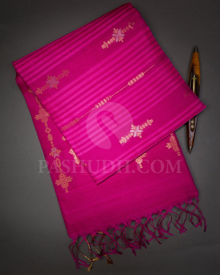 Rani Pink Vertical Patterned Organza Soft Silk Saree-AC136