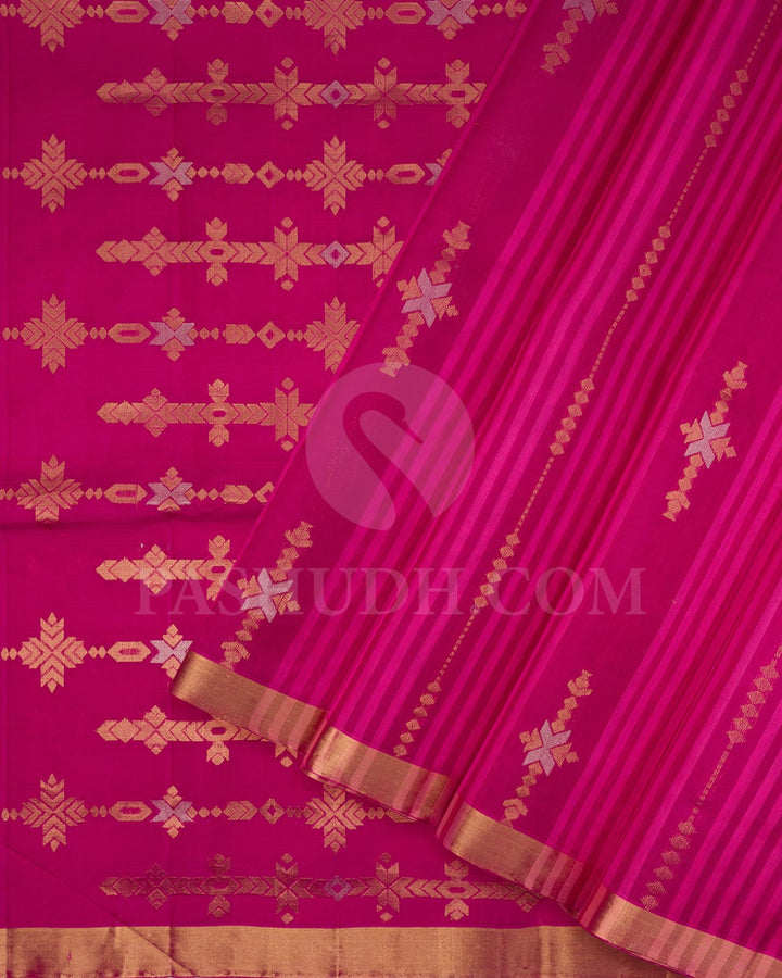 Rani Pink Vertical Patterned Organza Soft Silk Saree-AC136