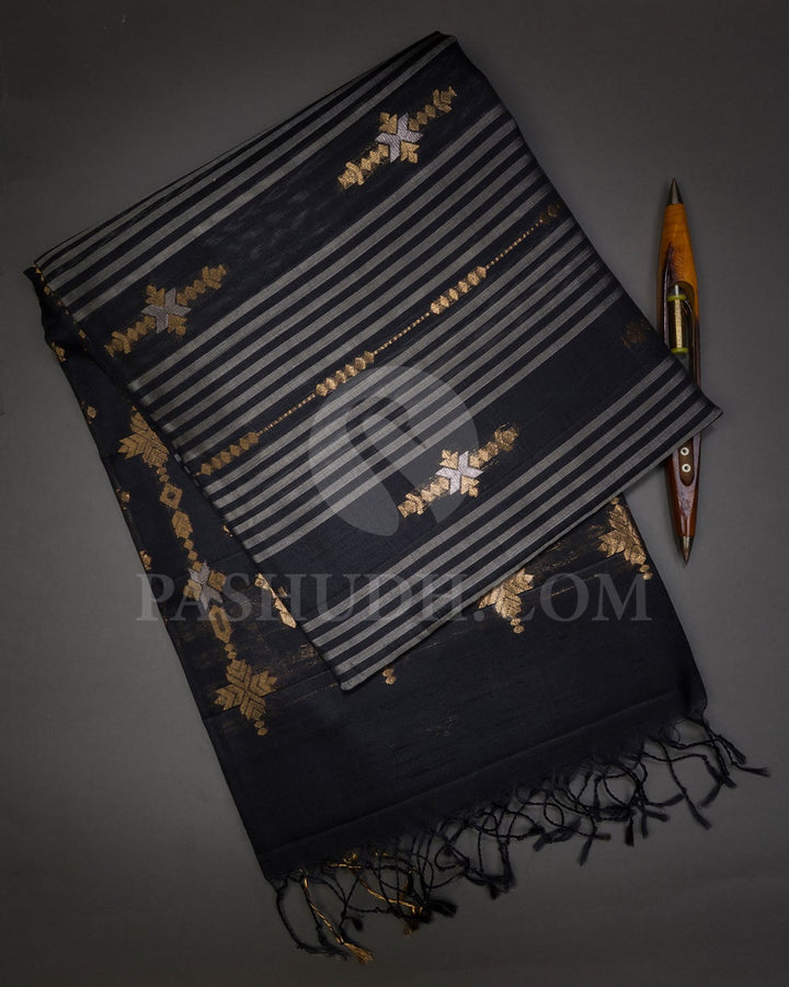 Black Vertical Patterned Organza Soft Silk Saree-AC134