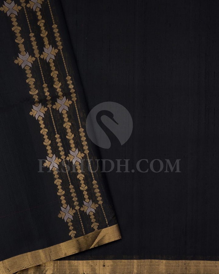 Black Vertical Patterned Organza Soft Silk Saree-AC134