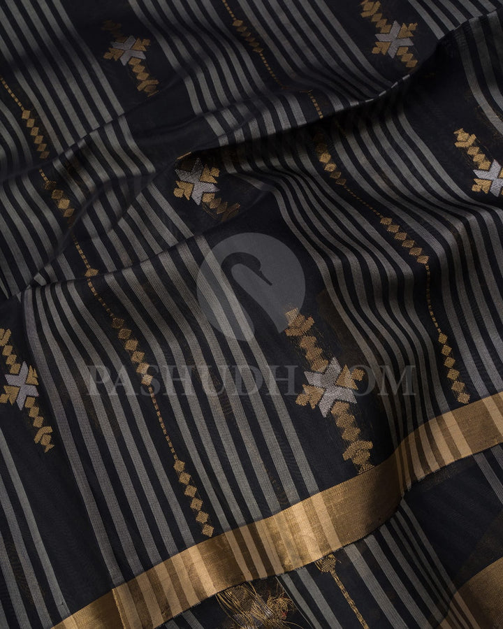 Black Vertical Patterned Organza Soft Silk Saree-AC134
