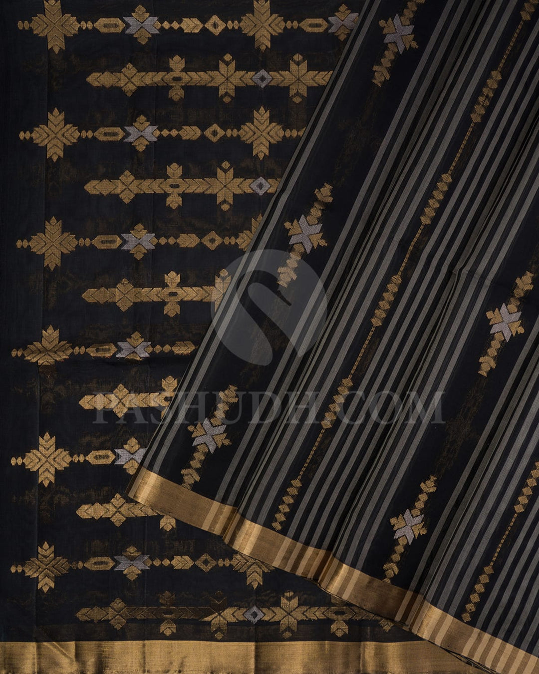 Black Vertical Patterned Organza Soft Silk Saree-AC134