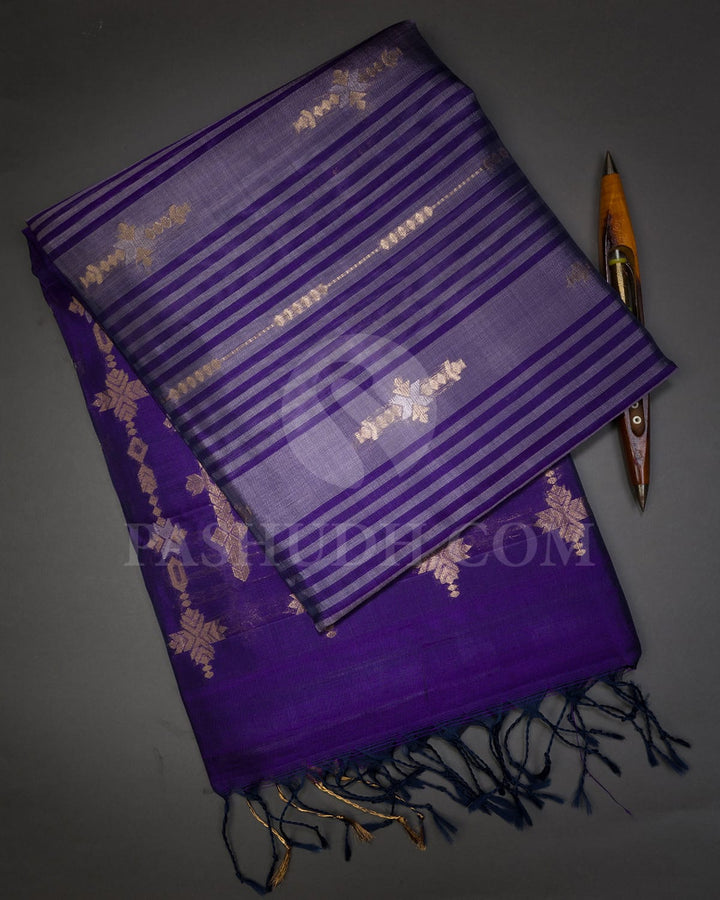 Violet And Grey Vertical Patterned Organza Soft Silk Saree-AC135
