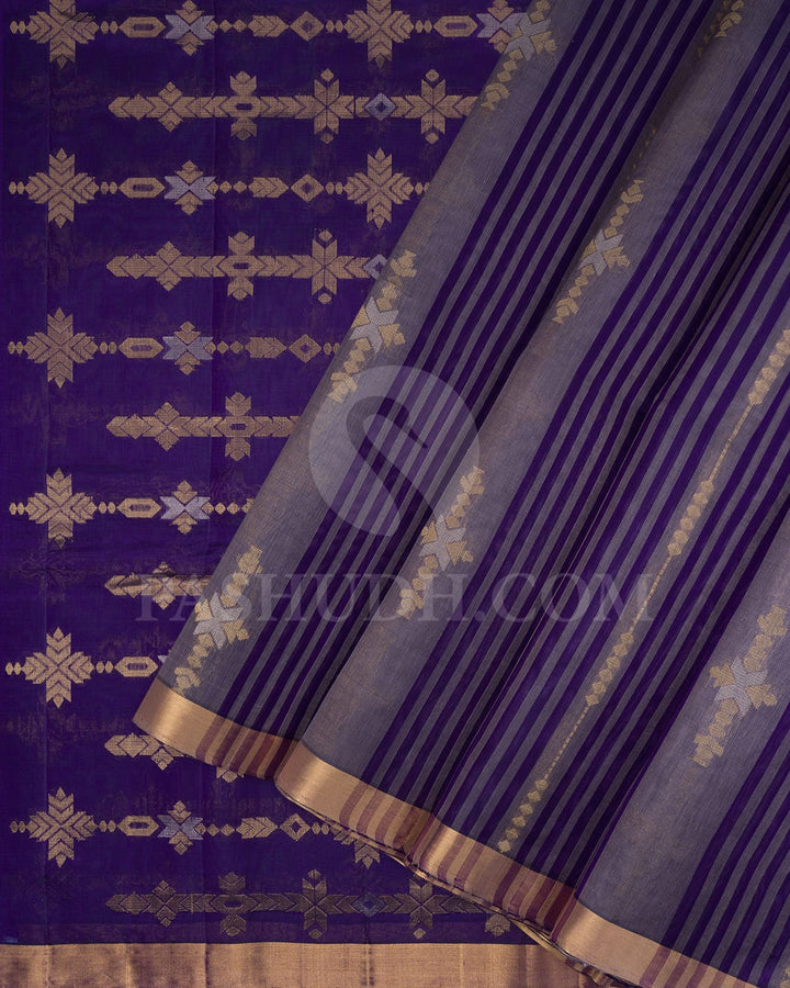 Violet And Grey Vertical Patterned Organza Soft Silk Saree-AC135