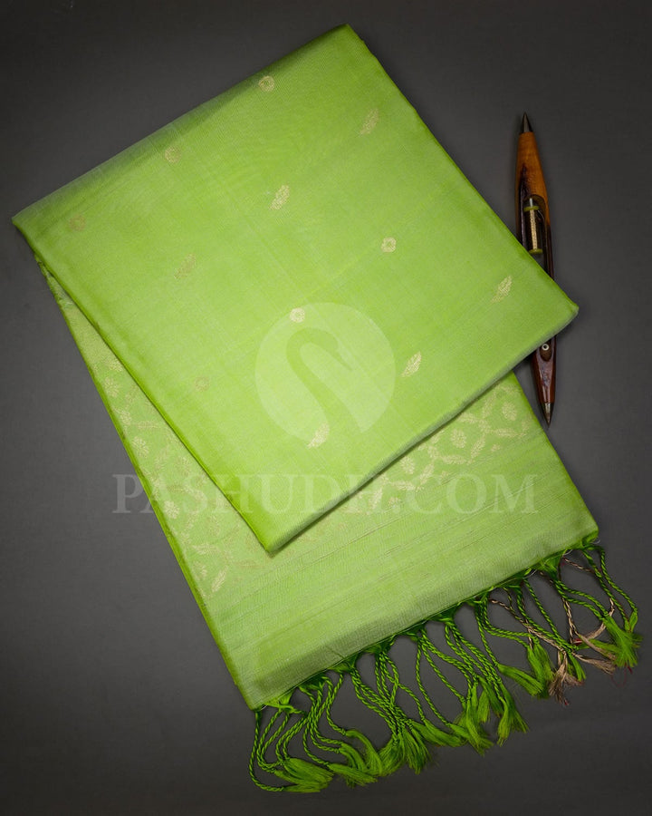 Parrot Green Self Colored Soft Silk Saree-AC159