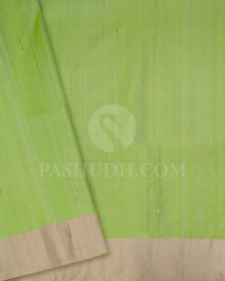 Parrot Green Self Colored Soft Silk Saree-AC159