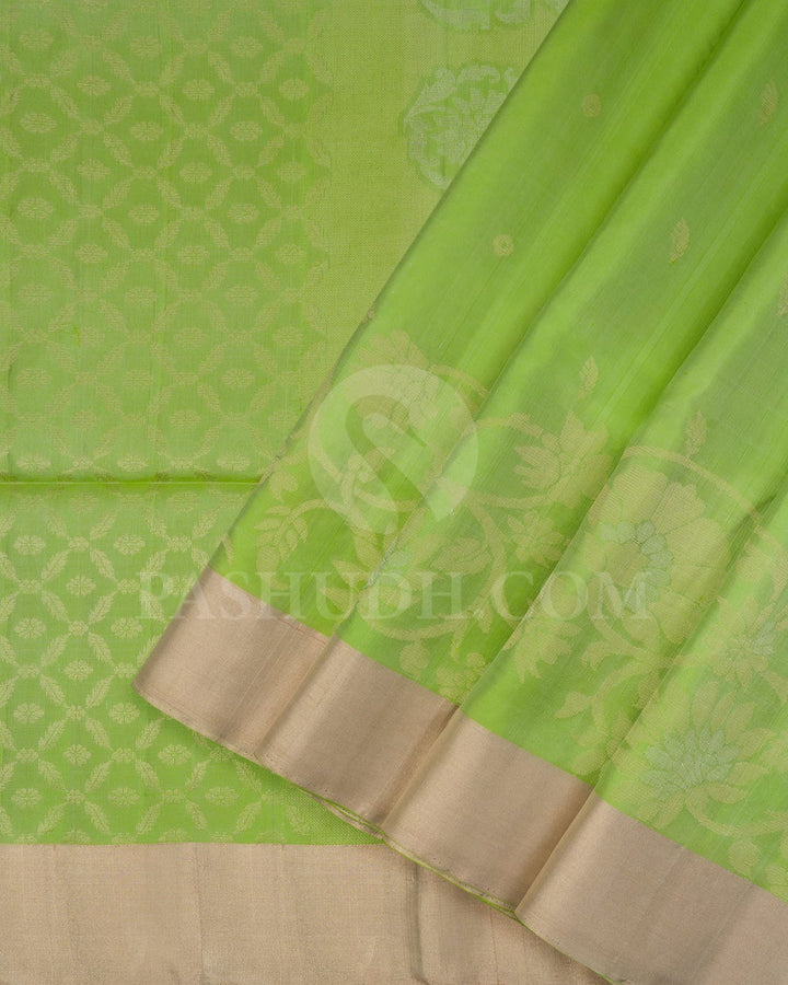 Parrot Green Self Colored Soft Silk Saree-AC159