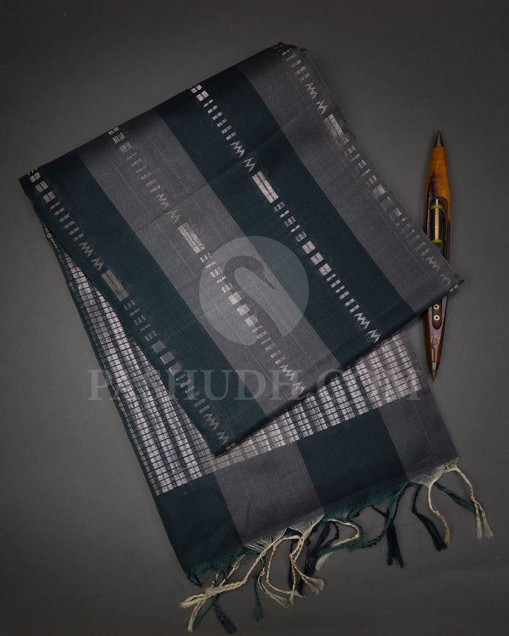Grey And Black Horizontal Patterned Organza Soft Silk Saree-AC127