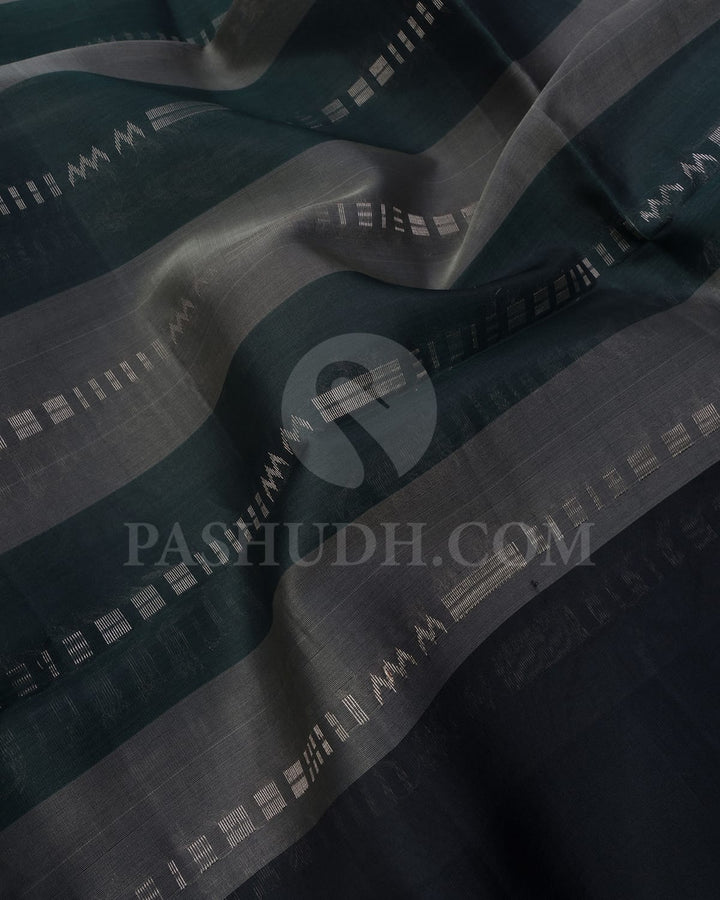 Grey And Black Horizontal Patterned Organza Soft Silk Saree-AC127