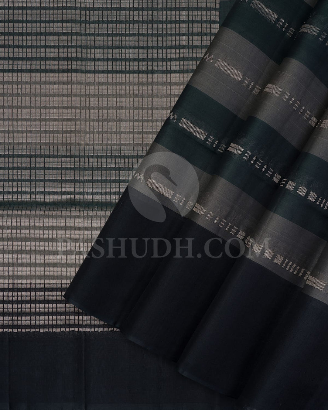 Grey And Black Horizontal Patterned Organza Soft Silk Saree-AC127