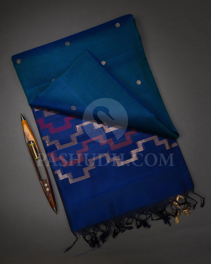 Peacock Blue And Navy Blue Soft Silk Saree-AC152