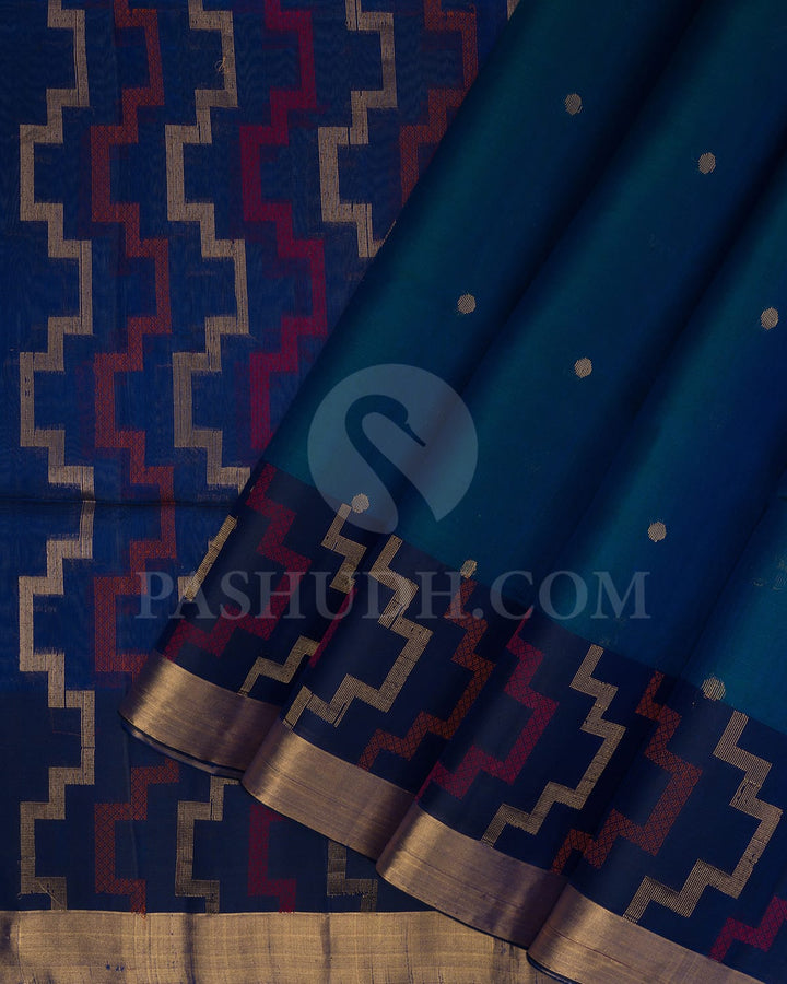 Peacock Blue And Navy Blue Soft Silk Saree-AC152