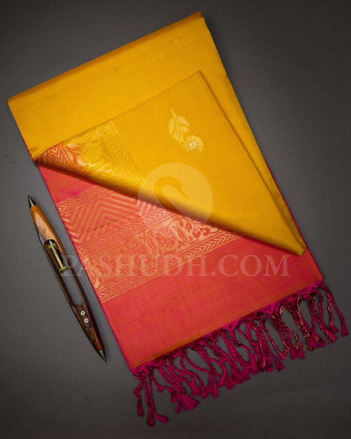 Bright Yellow And Dual Shaded Pink Soft Silk Saree-AC110