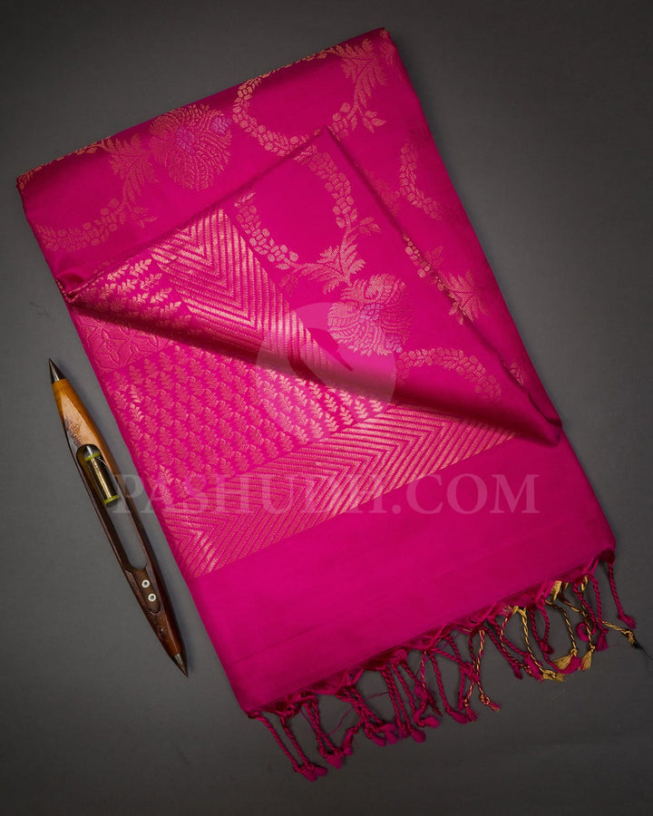 Rani Pink Banarasi Patterned Soft Silk Saree-AC179