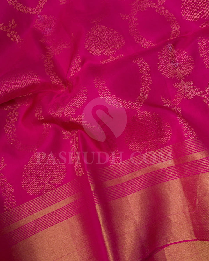 Rani Pink Banarasi Patterned Soft Silk Saree-AC179