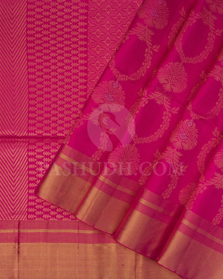 Rani Pink Banarasi Patterned Soft Silk Saree-AC179