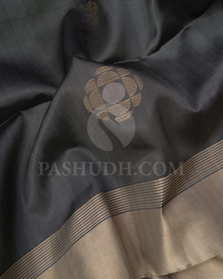 Black And Grey Geometric Patterned Soft Silk Saree-AC170