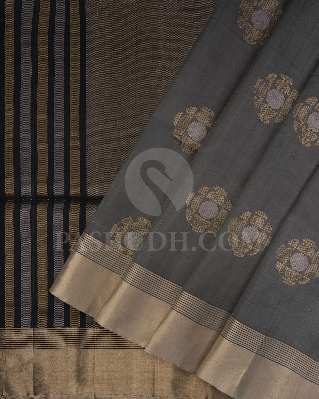 Black And Grey Geometric Patterned Soft Silk Saree-AC170