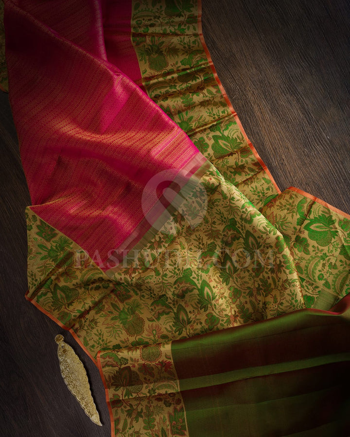 Raspberry Pink With Dual Shaded Green Kanjivaram  Silk Saree-DJ376(A)