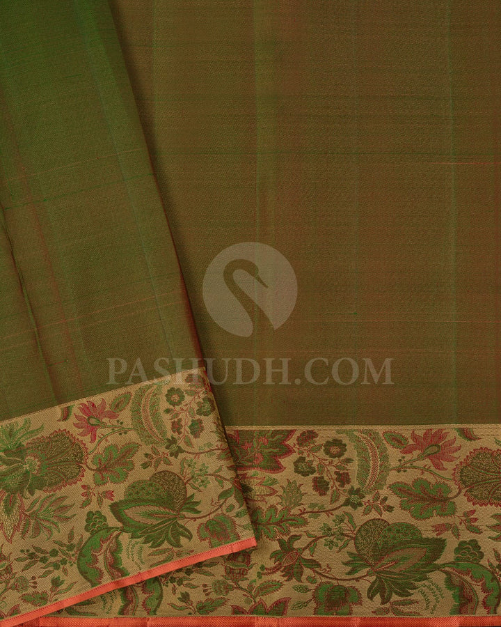 Raspberry Pink With Dual Shaded Green Kanjivaram  Silk Saree-DJ376(A)