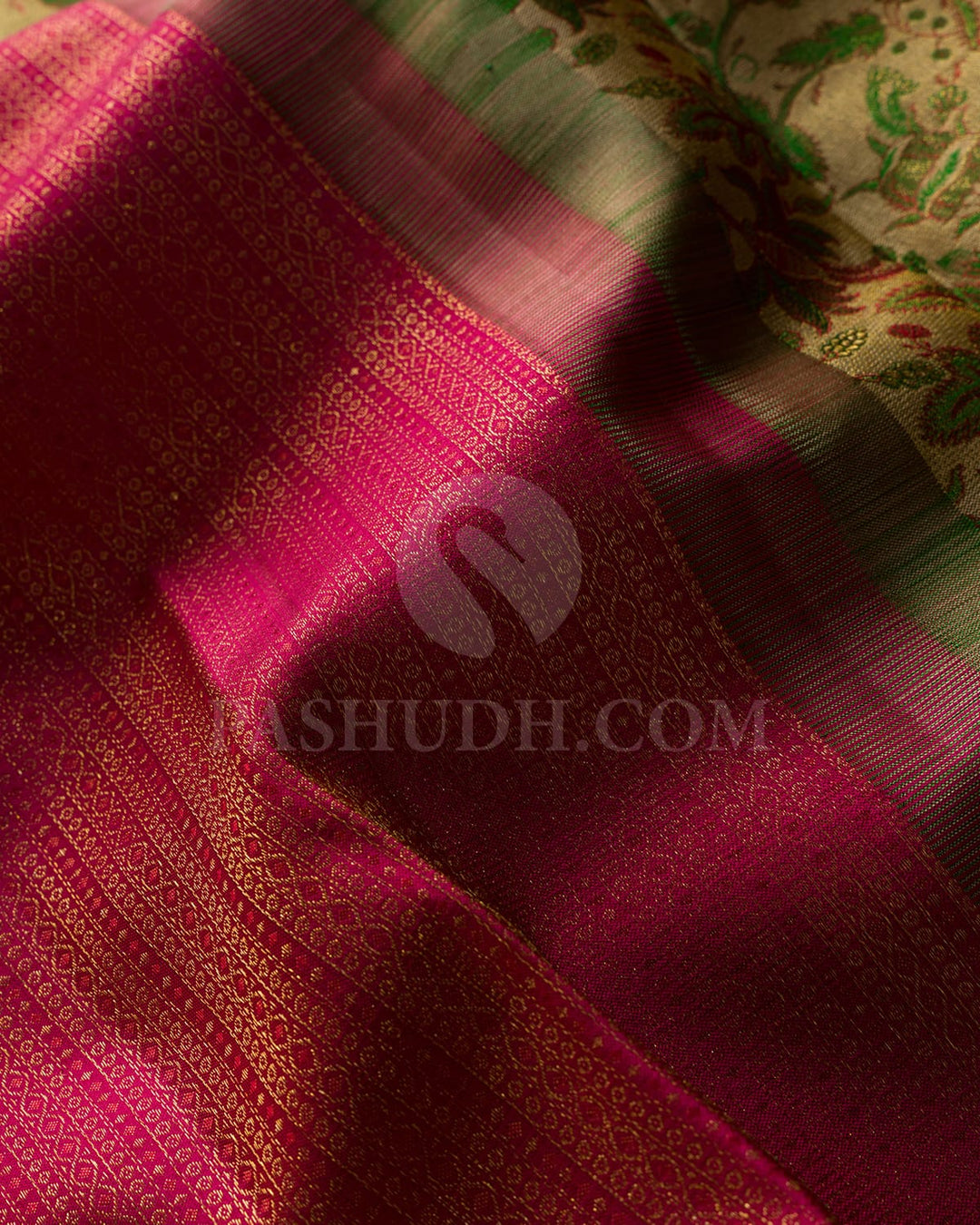 Raspberry Pink With Dual Shaded Green Kanjivaram  Silk Saree-DJ376(A)