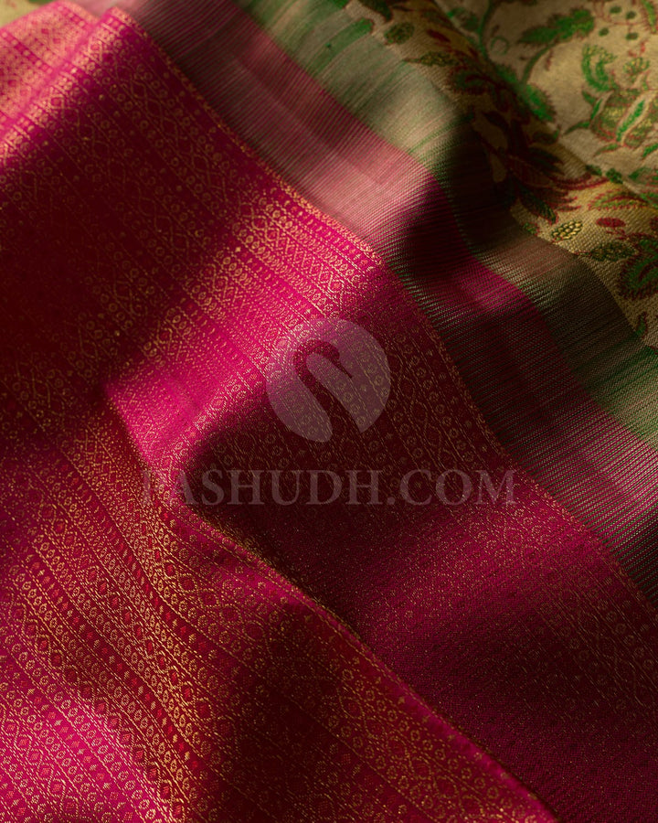Raspberry Pink With Dual Shaded Green Kanjivaram  Silk Saree-DJ376(A)