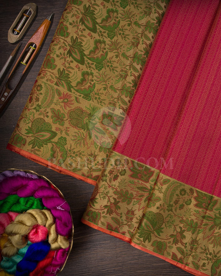 Raspberry Pink With Dual Shaded Green Kanjivaram  Silk Saree-DJ376(A)