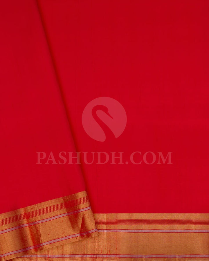 Bright Red Floral Patterned Soft Silk Saree-AC113