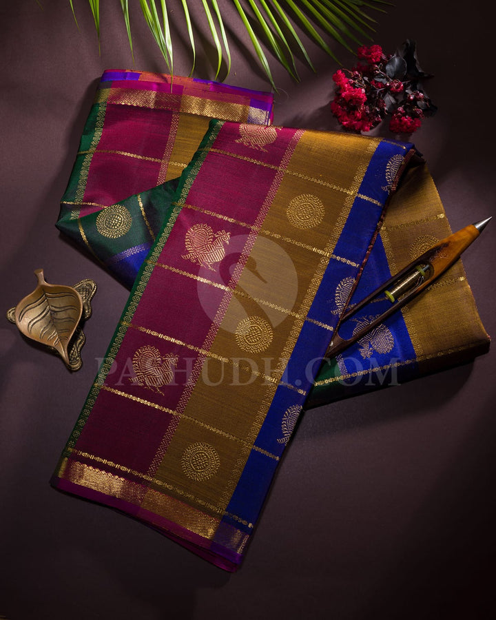 Royal Blue,Mustard,Bottle Green And Maroon Kanjivaram Silk Saree-SP239