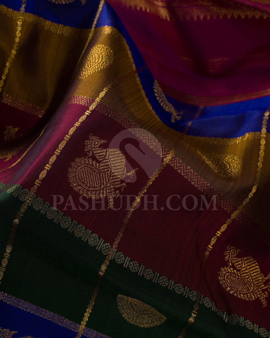 Royal Blue,Mustard,Bottle Green And Maroon Kanjivaram Silk Saree-SP239