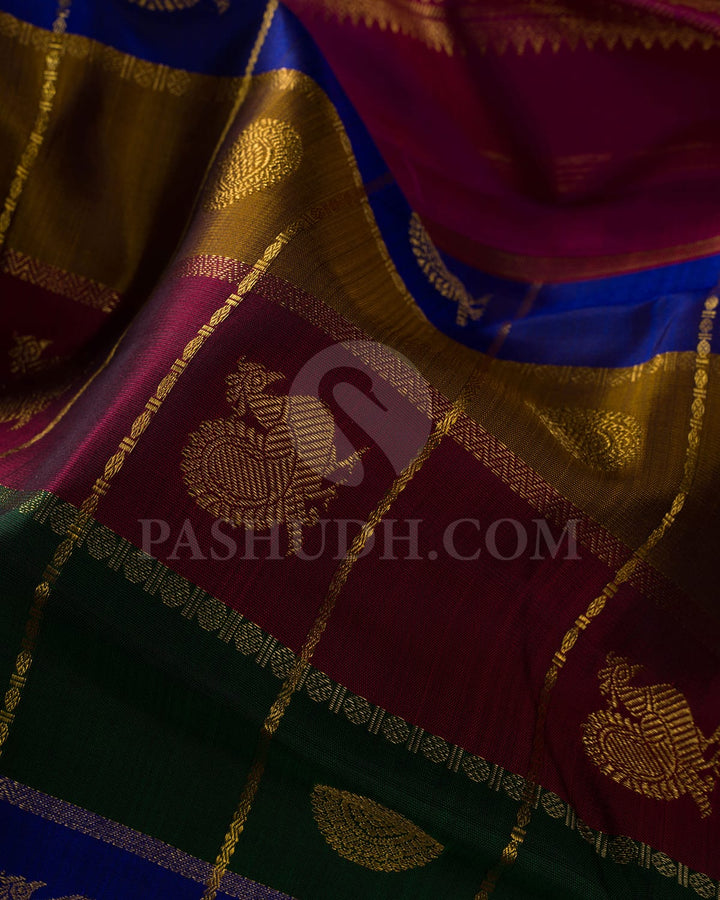 Royal Blue,Mustard,Bottle Green And Maroon Kanjivaram Silk Saree-SP239