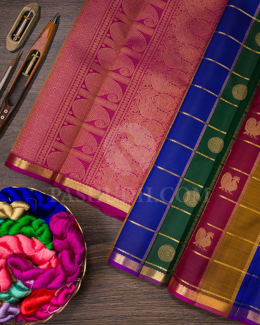 Royal Blue,Mustard,Bottle Green And Maroon Kanjivaram Silk Saree-SP239