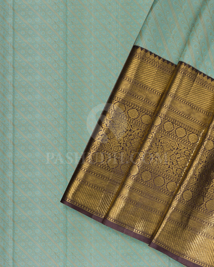 Sky Blue Pattu Paavadai Set With Brown Border-PA14