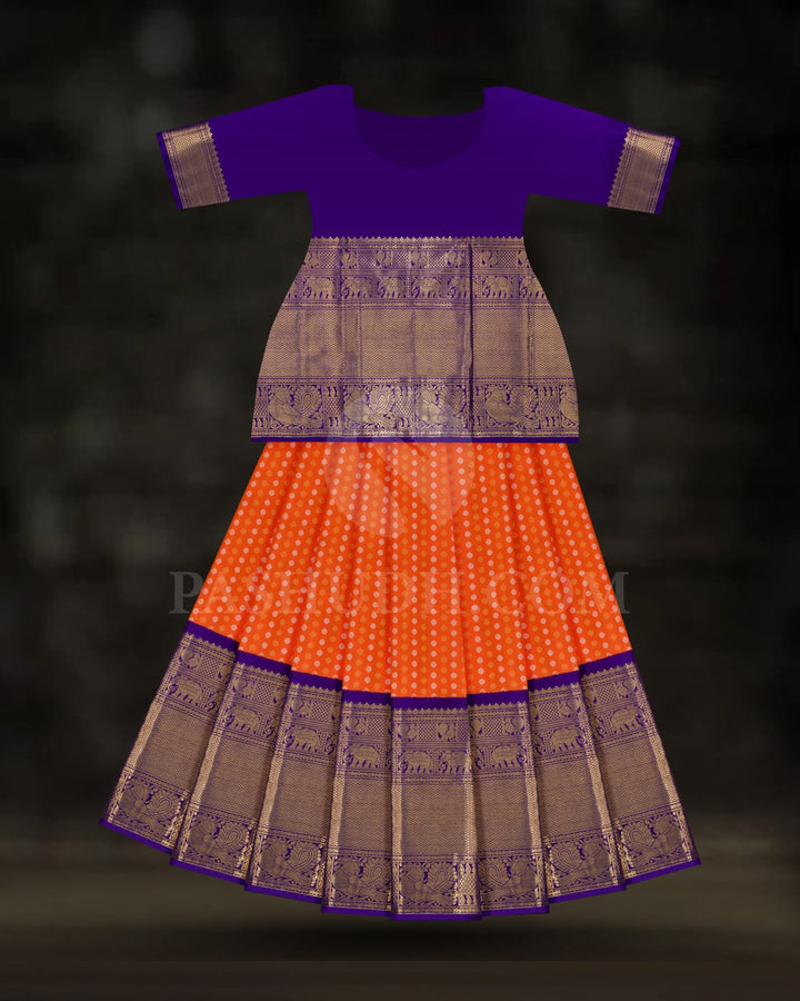Orange Pattu Paavadai Set With Royal Blue Border-PA13
