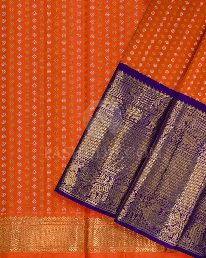 Orange Pattu Paavadai Set With Royal Blue Border-PA13