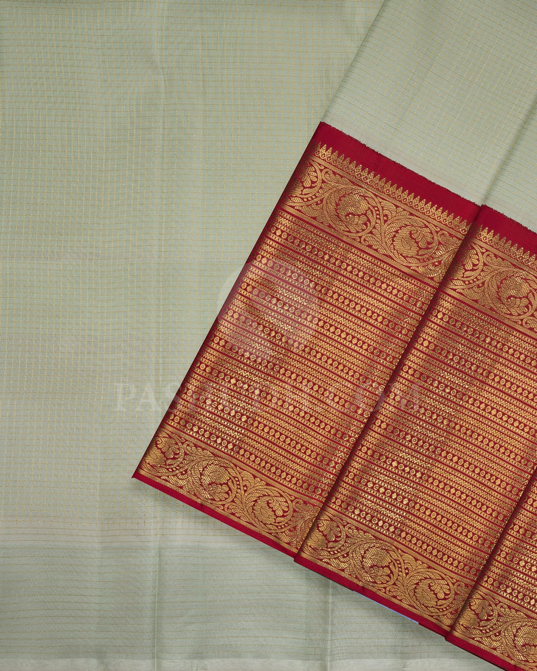Mild Pista Green Pattu Paavadai Set With Red Border-PA11