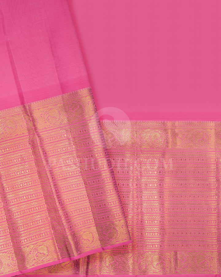 Turquoise Blue Pattu Paavadai Set With Pink Border-PA10