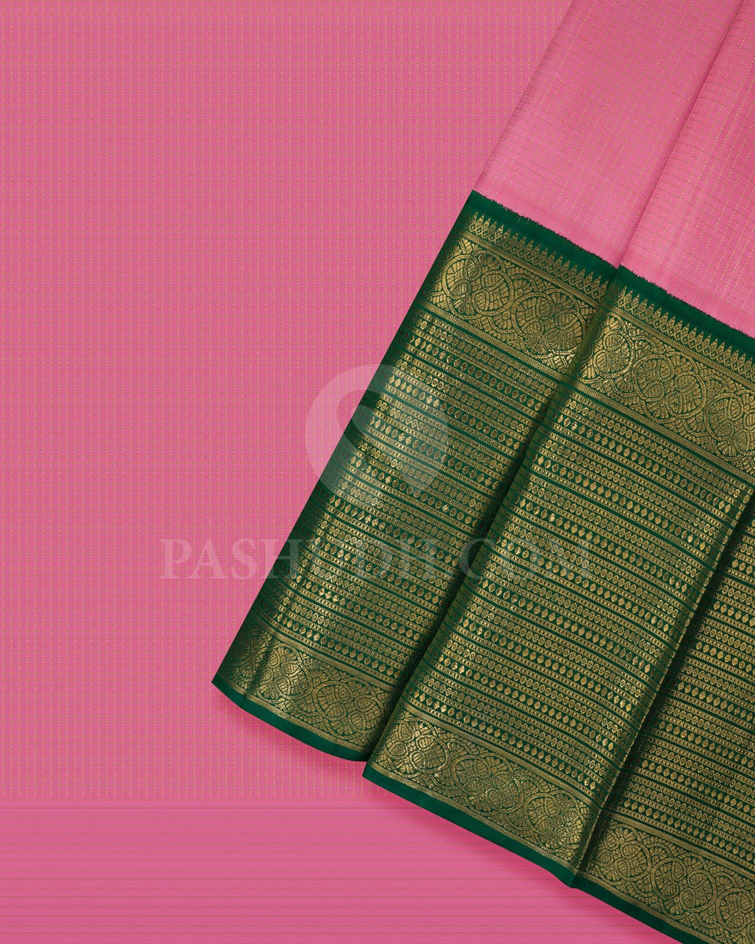 Rose Pink Pattu Paavadai Set With Bottle Green Border-PA9