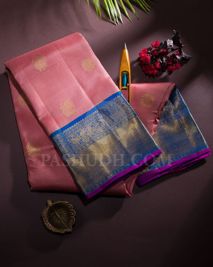 Persian Pink And Cobalt Blue Pure Zari Kanjivaram Silk Saree-SP259
