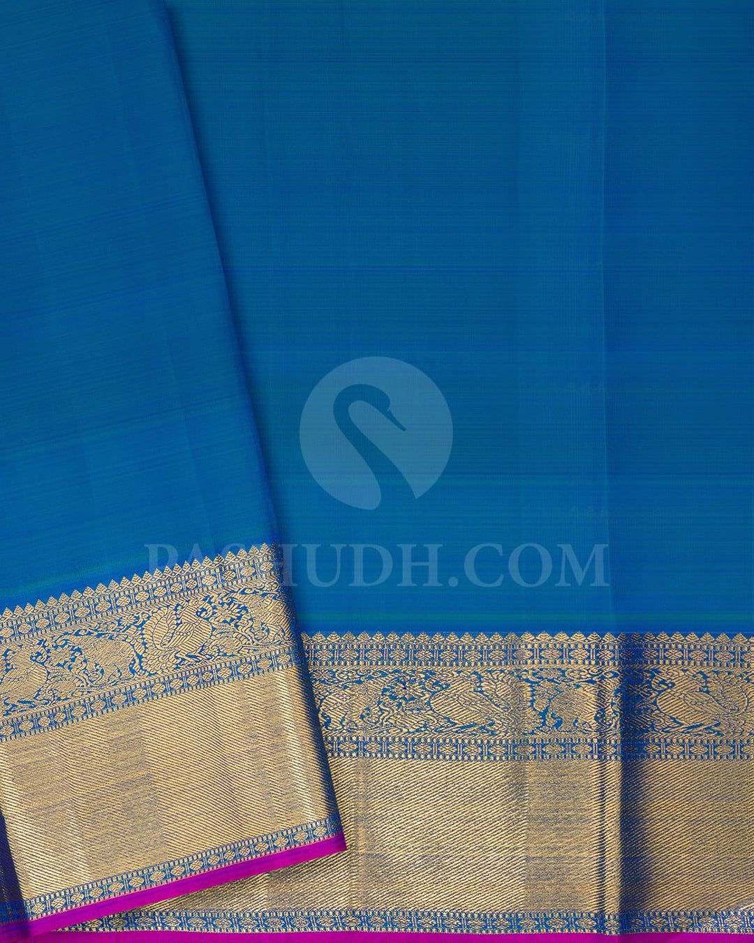 Persian Pink And Cobalt Blue Pure Zari Kanjivaram Silk Saree-SP259