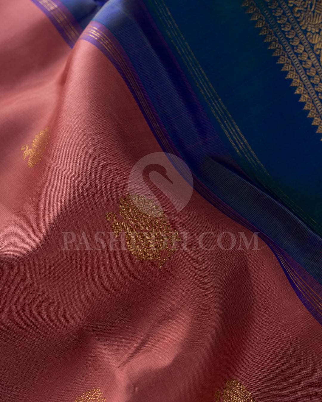 Persian Pink And Cobalt Blue Pure Zari Kanjivaram Silk Saree-SP259