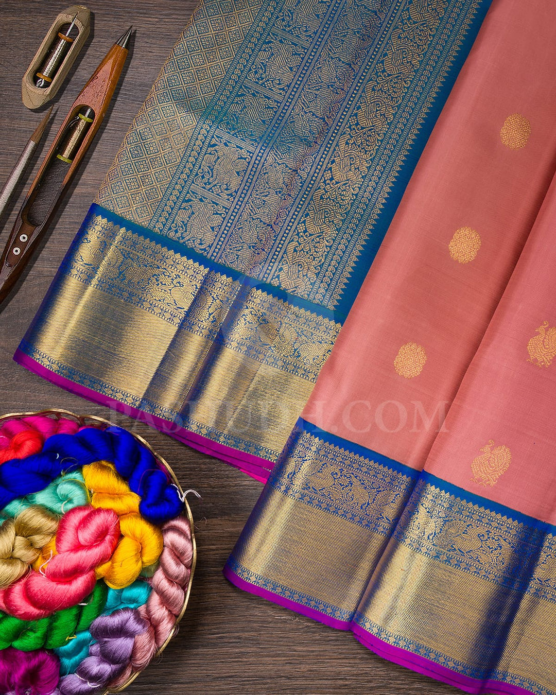 Persian Pink And Cobalt Blue Pure Zari Kanjivaram Silk Saree-SP259