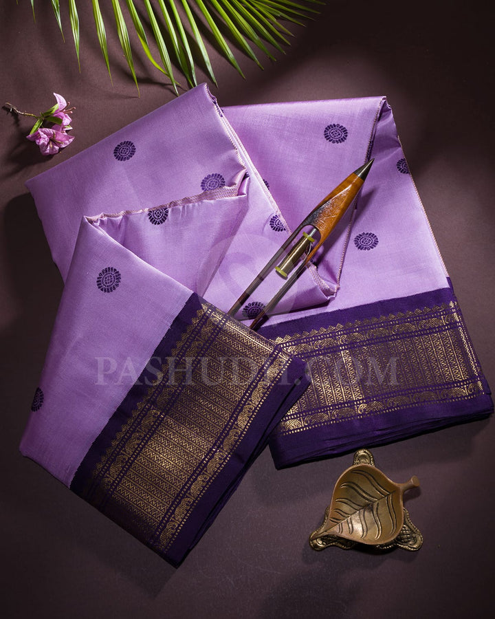 Lavender And Deep Purple Pure Zari Kanjivaram Silk Saree-SP271