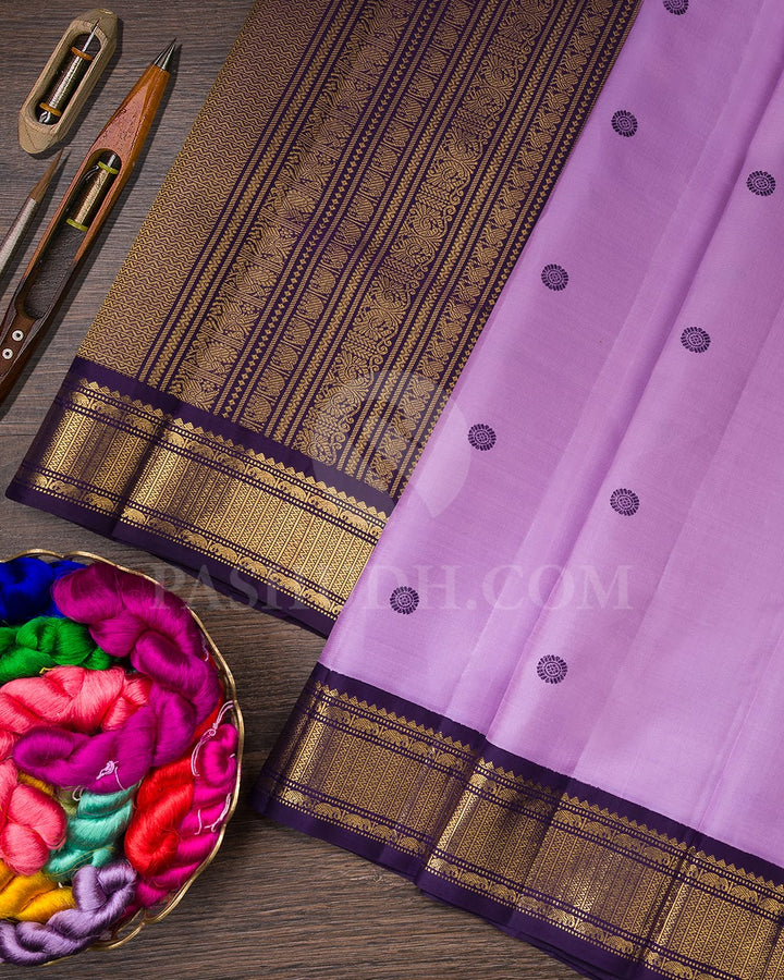 Lavender And Deep Purple Pure Zari Kanjivaram Silk Saree-SP271