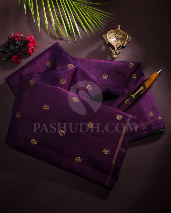 Purple And Bottle Green Traditional Borderless Pure Zari Kanjivaram Silk Saree-SP279