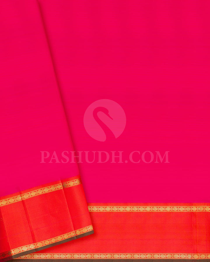 Peacock Blue With Bright Orange Pure Zari Kanjivaram Silk Saree-SP263