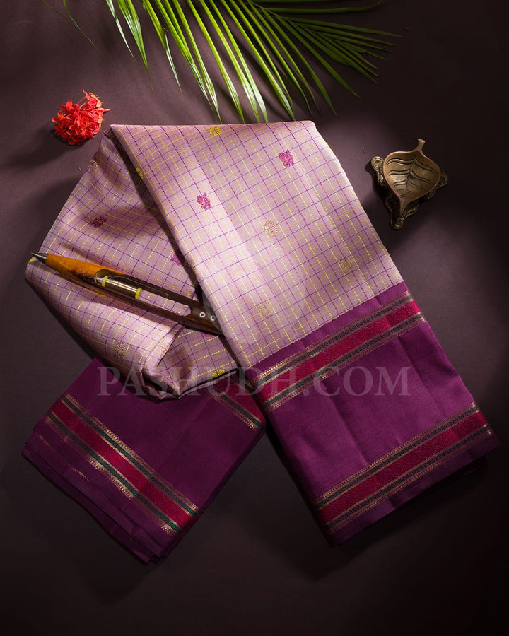 Onion Pink With Deep Mauve Pure Zari Kanjivaram Silk Saree-SP289