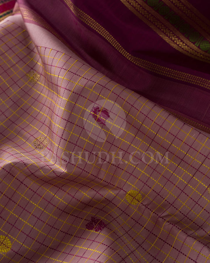 Onion Pink With Deep Mauve Pure Zari Kanjivaram Silk Saree-SP289